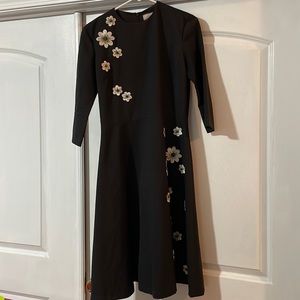 Mignon Doo Floral Appliqué Black Dress
